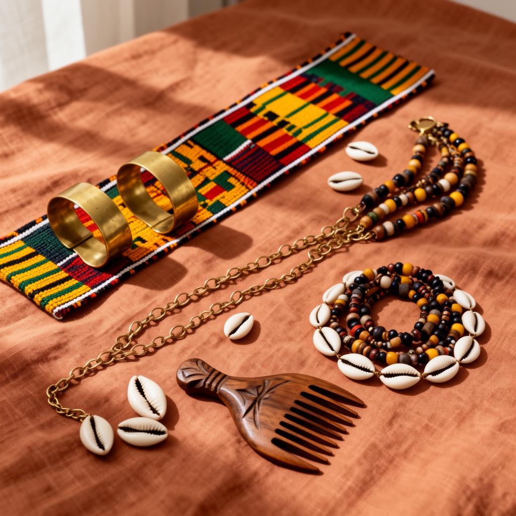 Kente, brass & cowries