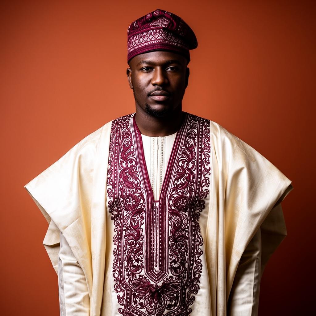 Ivory & burgundy agbada